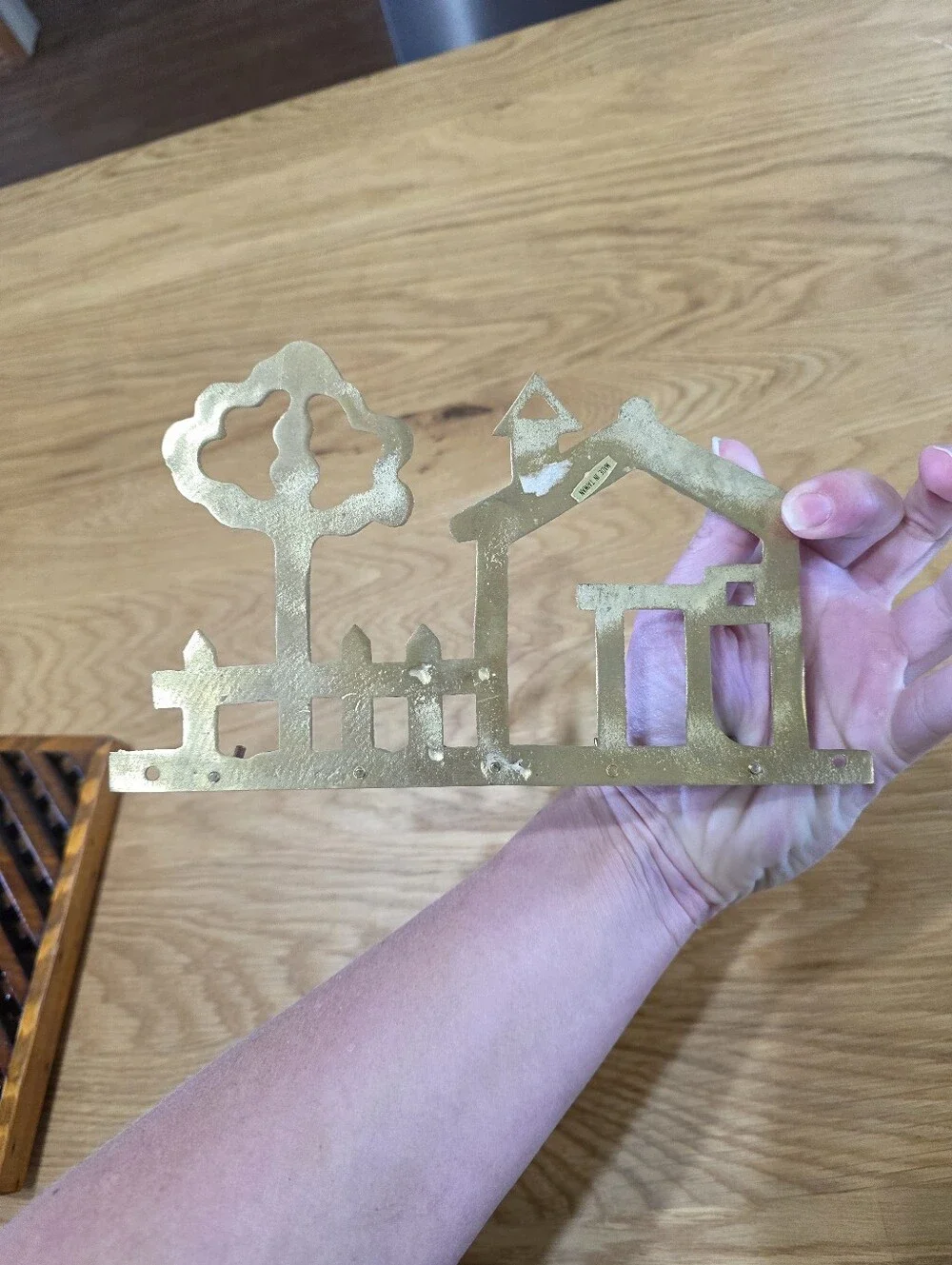 Brass House & Tree Wall Hook Rack - Gold Finish